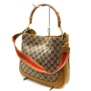 GUCCI Handbag Leather Canvas Beige Yellow